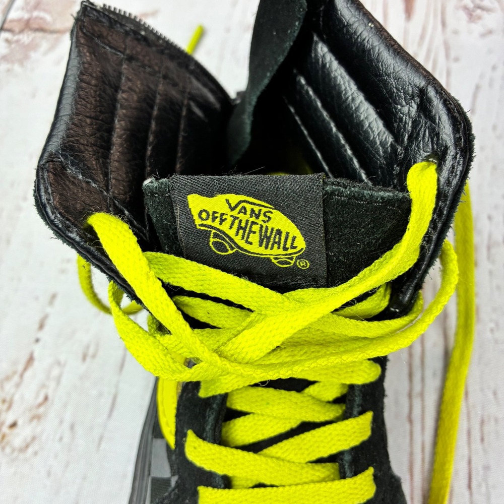Vans Kids Sk8-Hi Zip Checkerboard Black Neon Yellow Sneakers Size 10.5 721356 - Picture 2 of 7